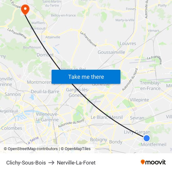 Clichy-Sous-Bois to Nerville-La-Foret map