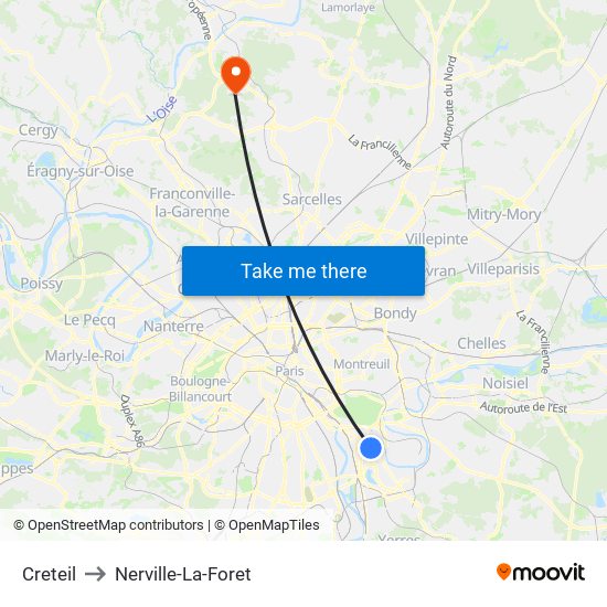 Creteil to Nerville-La-Foret map
