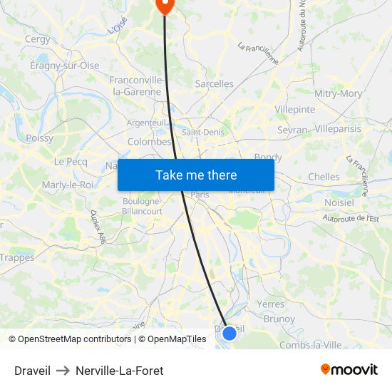 Draveil to Nerville-La-Foret map