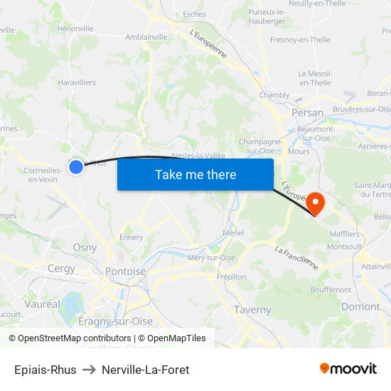 Epiais-Rhus to Nerville-La-Foret map