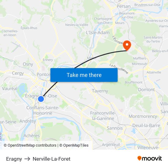 Eragny to Nerville-La-Foret map