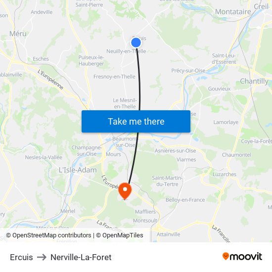 Ercuis to Nerville-La-Foret map