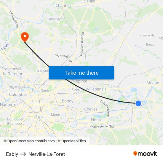 Esbly to Nerville-La-Foret map