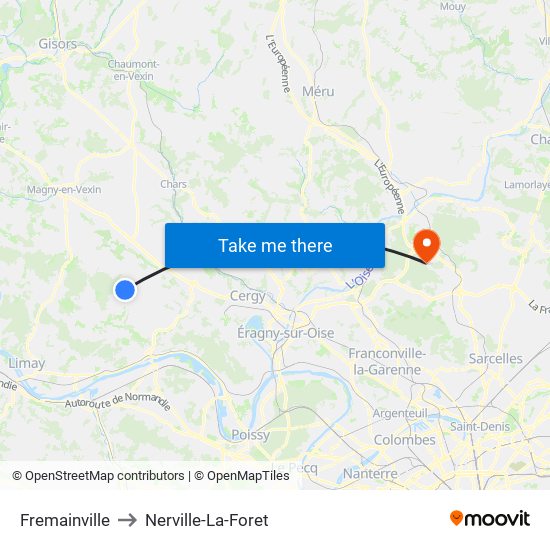 Fremainville to Nerville-La-Foret map
