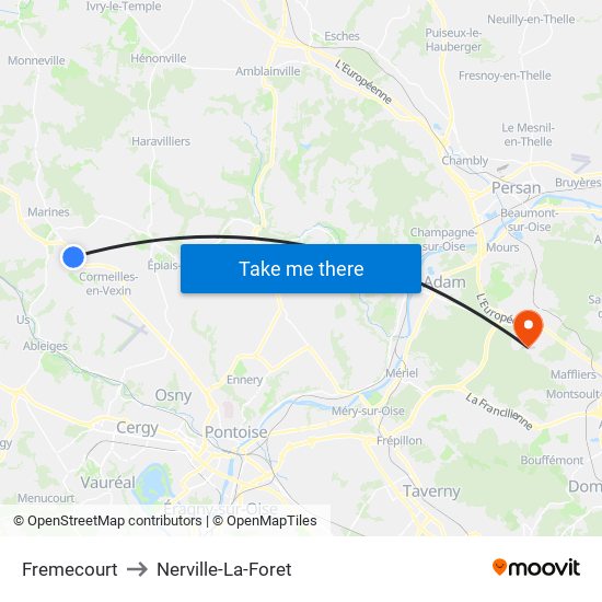 Fremecourt to Nerville-La-Foret map