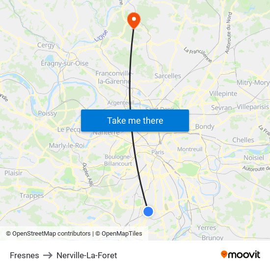 Fresnes to Nerville-La-Foret map