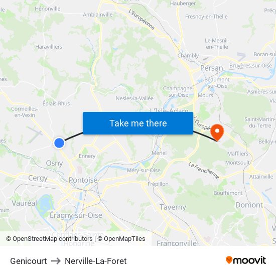 Genicourt to Nerville-La-Foret map