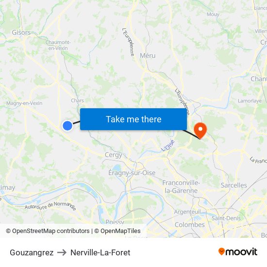 Gouzangrez to Nerville-La-Foret map