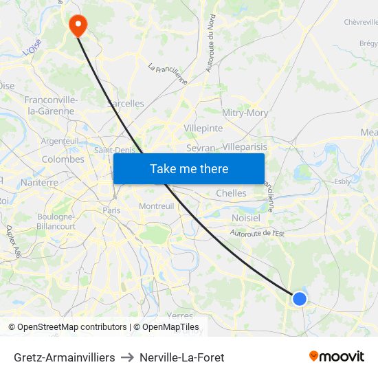Gretz-Armainvilliers to Nerville-La-Foret map