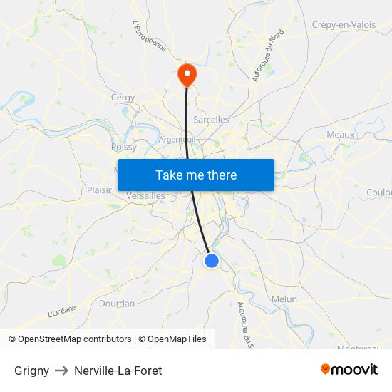 Grigny to Nerville-La-Foret map