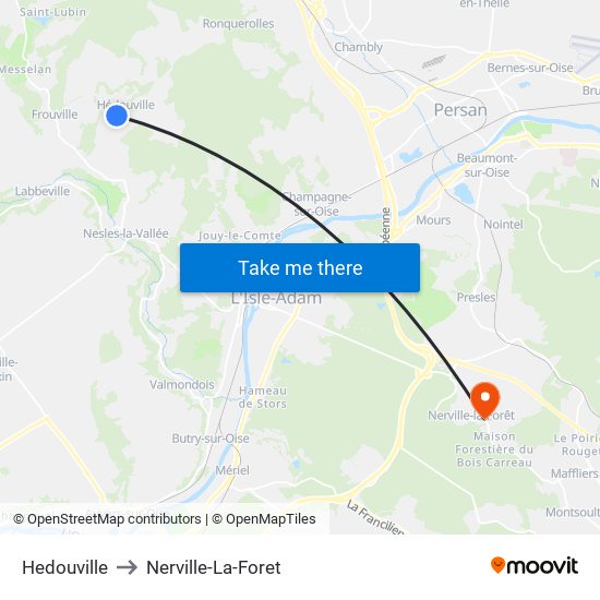 Hedouville to Nerville-La-Foret map