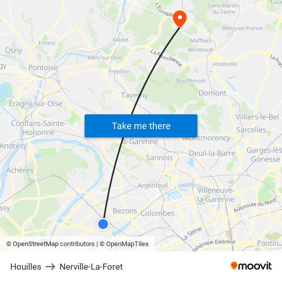 Houilles to Nerville-La-Foret map