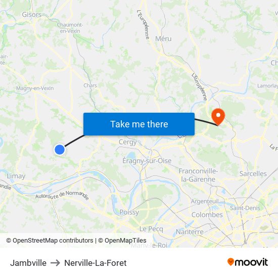 Jambville to Nerville-La-Foret map