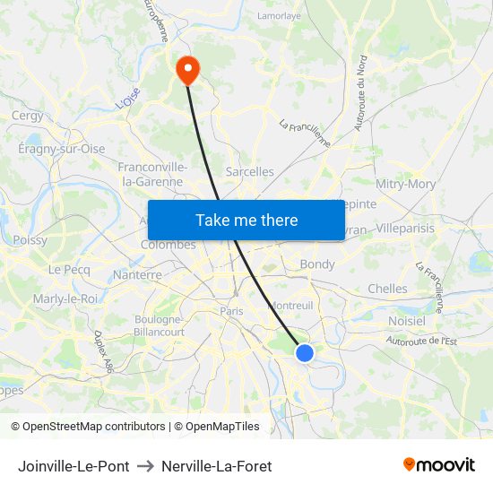 Joinville-Le-Pont to Nerville-La-Foret map