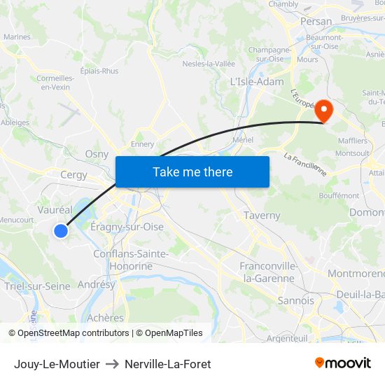 Jouy-Le-Moutier to Nerville-La-Foret map
