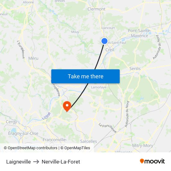 Laigneville to Nerville-La-Foret map