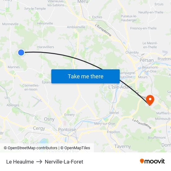 Le Heaulme to Nerville-La-Foret map