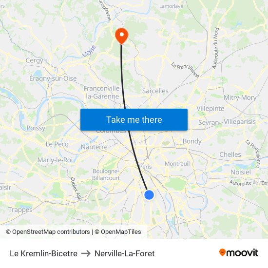 Le Kremlin-Bicetre to Nerville-La-Foret map