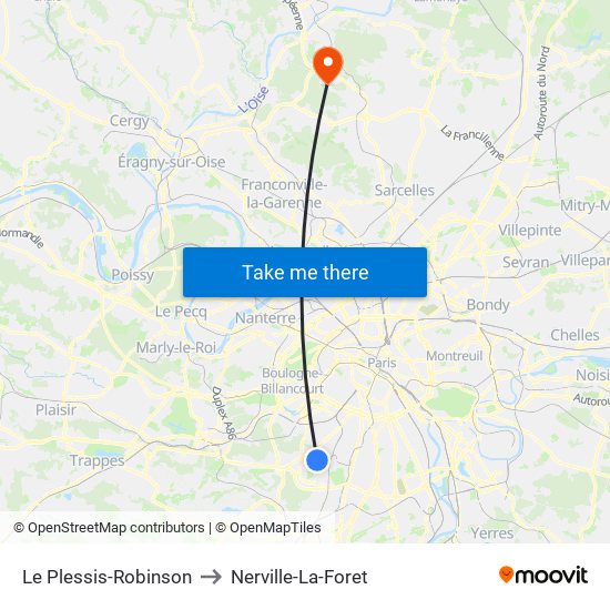 Le Plessis-Robinson to Nerville-La-Foret map