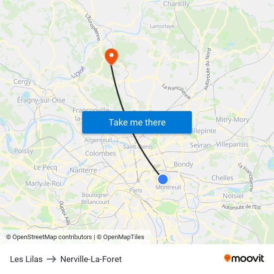 Les Lilas to Nerville-La-Foret map