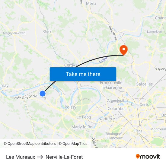 Les Mureaux to Nerville-La-Foret map