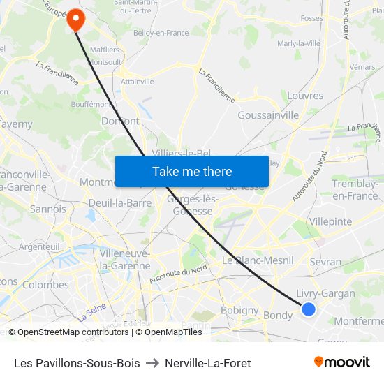 Les Pavillons-Sous-Bois to Nerville-La-Foret map