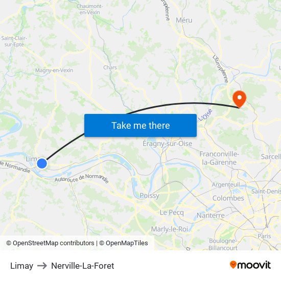 Limay to Nerville-La-Foret map