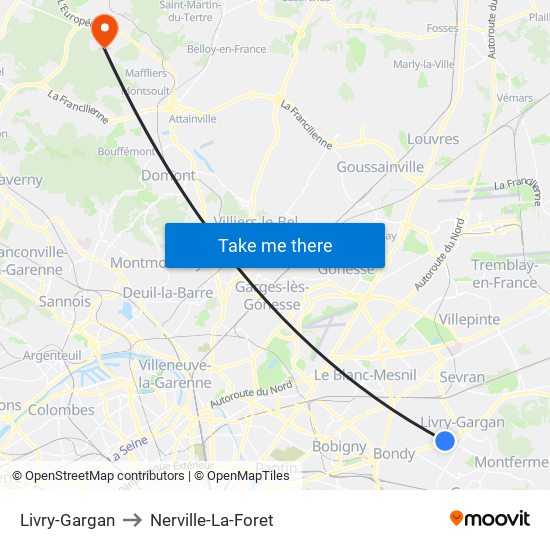 Livry-Gargan to Nerville-La-Foret map