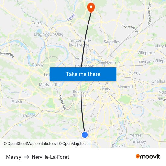 Massy to Nerville-La-Foret map