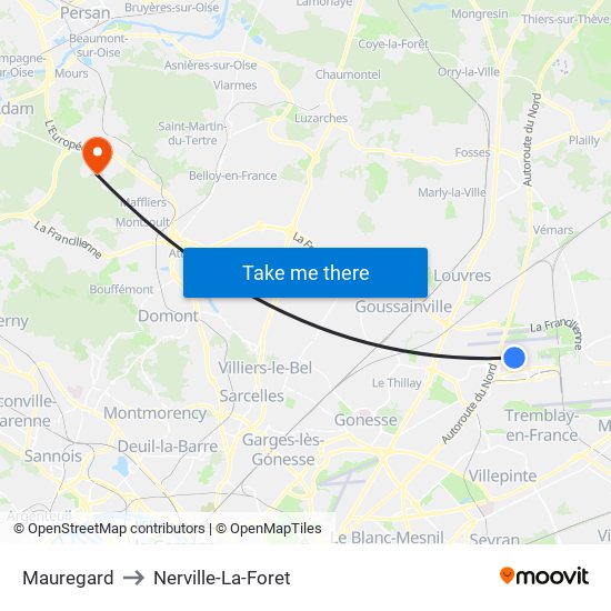 Mauregard to Nerville-La-Foret map
