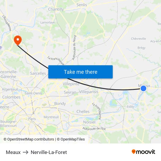 Meaux to Nerville-La-Foret map