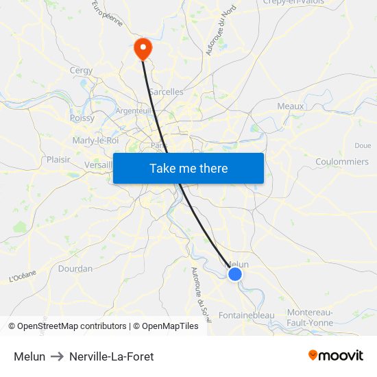 Melun to Nerville-La-Foret map