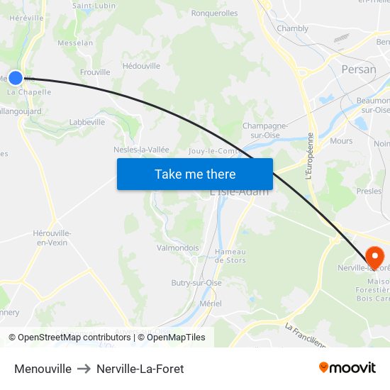 Menouville to Nerville-La-Foret map