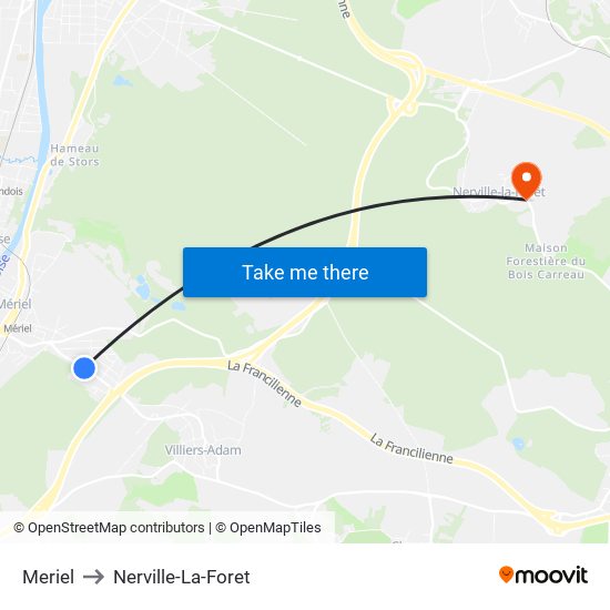 Meriel to Nerville-La-Foret map