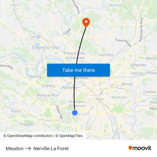 Meudon to Nerville-La-Foret map