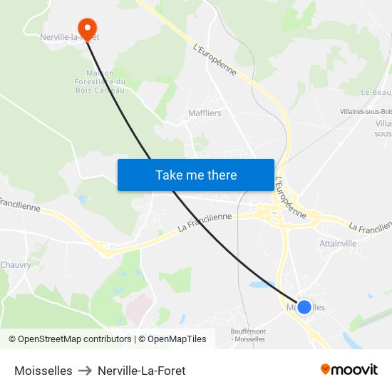Moisselles to Nerville-La-Foret map
