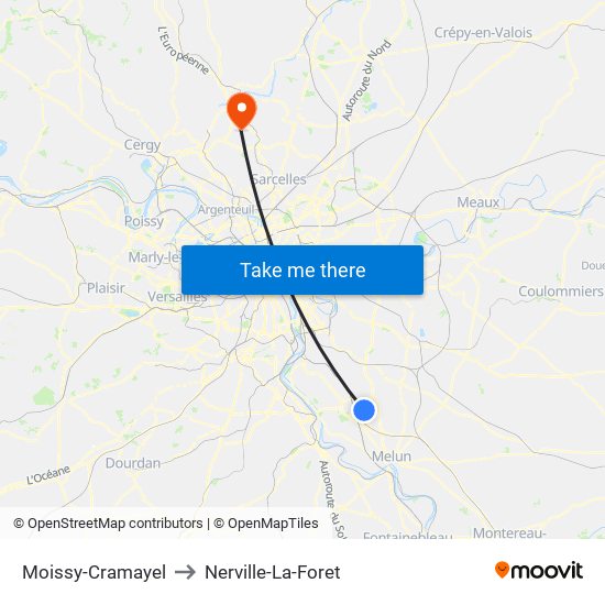Moissy-Cramayel to Nerville-La-Foret map