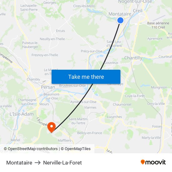 Montataire to Nerville-La-Foret map