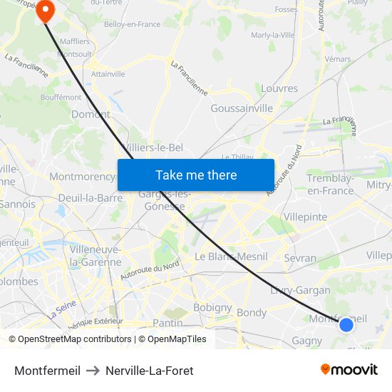 Montfermeil to Nerville-La-Foret map