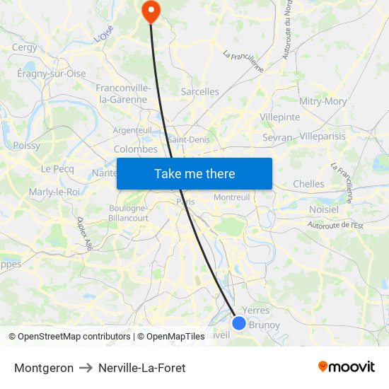 Montgeron to Nerville-La-Foret map
