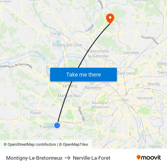 Montigny-Le-Bretonneux to Nerville-La-Foret map