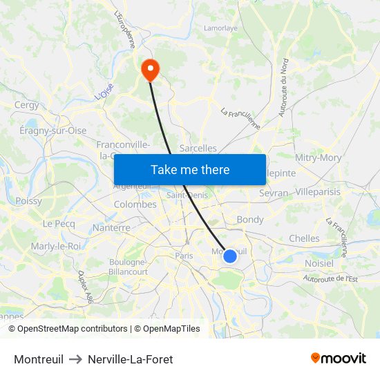 Montreuil to Nerville-La-Foret map