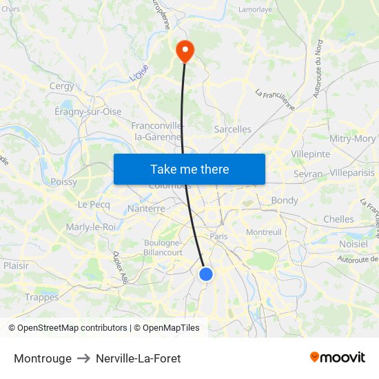 Montrouge to Nerville-La-Foret map