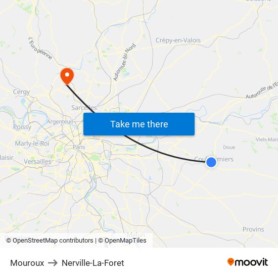 Mouroux to Nerville-La-Foret map