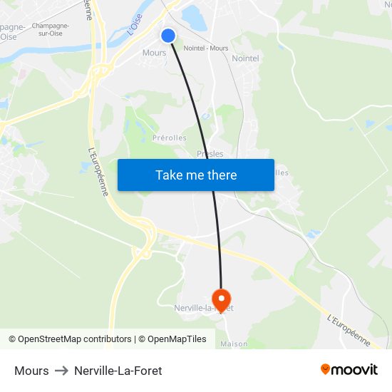 Mours to Nerville-La-Foret map