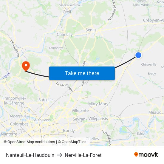 Nanteuil-Le-Haudouin to Nerville-La-Foret map