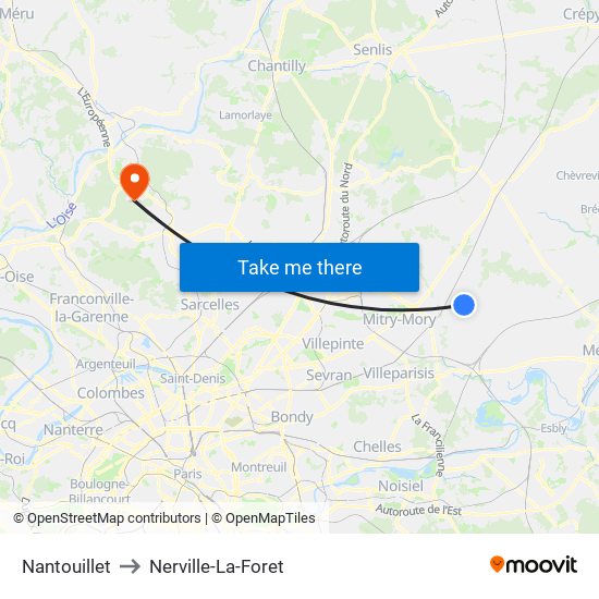 Nantouillet to Nerville-La-Foret map