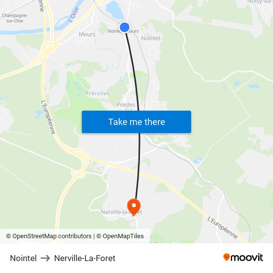 Nointel to Nerville-La-Foret map
