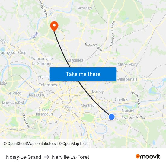 Noisy-Le-Grand to Nerville-La-Foret map