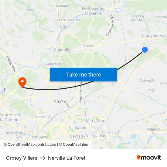 Ormoy-Villers to Nerville-La-Foret map